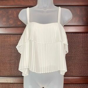 Jenn & Jo White Pleated Y2K Babydoll Sleeveless Preppy Romantic Women's Top Sz S